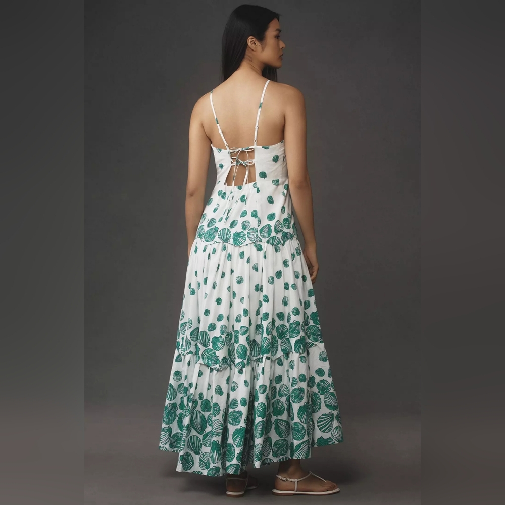 NWT Anthropologie  Elegant Green Leaf Print Dress Size M